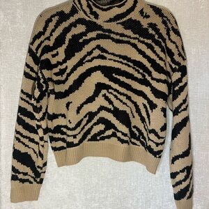 SHEIN Black and Tan Animal Print Turtleneck Sweater